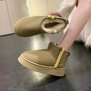 Женские туфли замшевые ботильоны толстые кавайные с круглым носком милые женские зимние ботинки на платформе зима 2024 новинка нескользящие плюс теплые 36