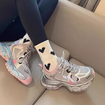 Женские туфли Zhao Ruth s Same Dad 2024 года, новая весенняя обувь на толстой подошве, универсальные серебристые повседневные спортивные туфли в стиле ретро 35 серебряный