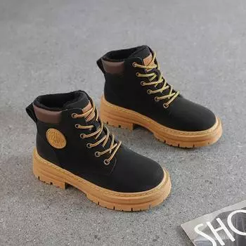 Женские туфли желтые ботинки Martin женские новые осенние ботинки из ревеня женские туфли из бархата и хлопка короткие ботинки зима 35 жёлтый