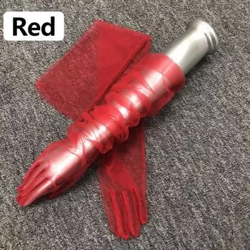 Женские тюлевые перчатки, кружевные длинные платья до локтя с длинными пальцами, прозрачные ультратонкие прозрачные перчатки красный