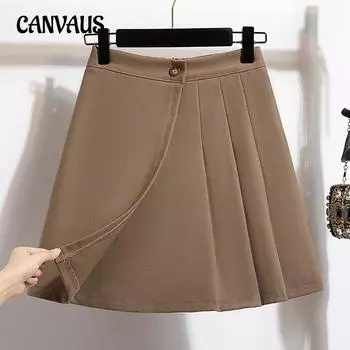 Женские твидовые шорты больших размеров, осенне-зимняя плиссированная юбка, полуюбка, брюки, тонкие ботинки трапециевидной формы с высокой талией, брюки, юбка L чёрный