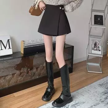 Женские юбки-брюки А-силуэта в корейском стиле 2023 года — нестандартные, свободные, широкие шорты на весну и осень XXXXL чёрный