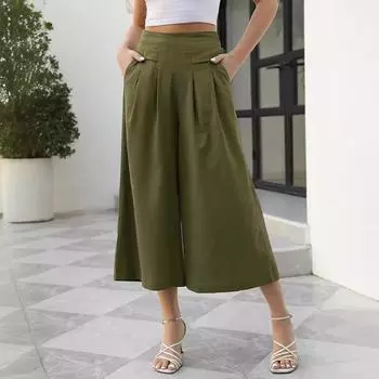 Женские юбки, брюки, хлопковые, с эластичной резинкой на талии, широкие укороченные брюки, повседневные брюки с карманами, свободные женские брюки XS чёрный