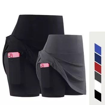 Женские юбки для бега, шорты, мини-платье, одежда для тренировок, трикотажные женские теннисные шорты с высокой талией M чёрный