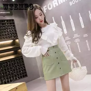 Женские юбки из искусственной кожи, весна-лето, однотонная универсальная юбка с высокой талией, карманами и пуговицами, юбки трапециевидной формы, осенняя повседневная мини-юбка XL светло-зеленый