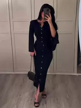 Женские юбки костюмы свободные однобортные с круглым вырезом осенние однотонные женские комплекты с высокой талией M