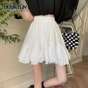 Женские юбки летние однотонные А-силуэта бальное платье Y2K юбка универсальная повседневная милая мини-юбка в стиле преппи женская One Size белый