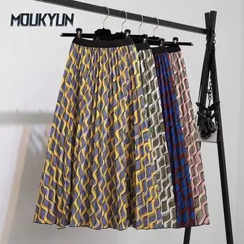 Женские юбки миди с цветочным принтом и плиссировкой, винтажная юбка А-силуэта с высокой талией One Size