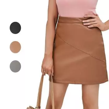 Женские юбки Мини-юбка из искусственной кожи Вечерняя клубная одежда для выхода в свет Офисная одежда Короткое платье из искусственной кожи черного, коричневого, серого цвета S коричневый
