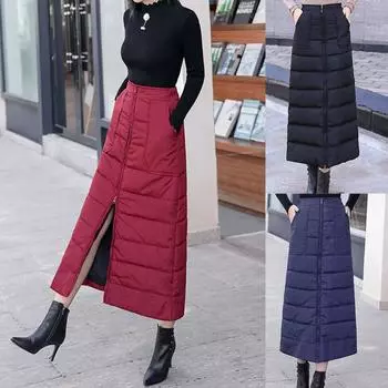 Женские юбки, модная осенне-зимняя юбка средней длины, ветрозащитная теплая хлопковая юбка на молнии, черные юбки M чёрный