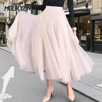 Женские юбки-пачки из тюля, элегантные плиссированные юбки-пачки с высокой талией, однотонные юбки-пачки для женщин One Size