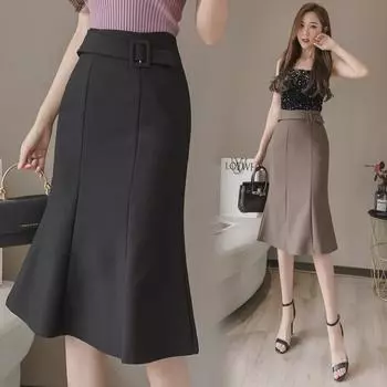 «Женские юбки-рыбий хвост с высокой талией и длинными рукавами на лето 2025 года» Extra Large чёрный