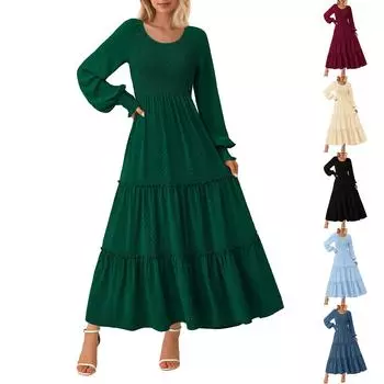 Женские удлиненные платья в стиле бохо с длинными рукавами, многослойные, плиссированные, струящиеся, в горошек, утягивающие платья XXL бежевый