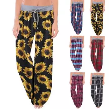 Женские удобные эластичные широкие брюки с леопардовым принтом и завязками L чёрный