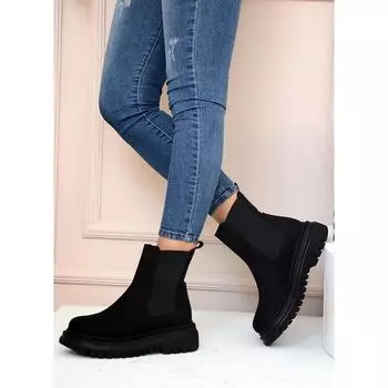 Женские удобные эластичные замшевые сапоги на высокой подошве 031-1470-22Замша