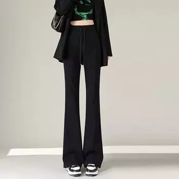 Женские удобные брюки-клеш для отдыха, узкие спортивные брюки с высокой талией, женские модные свободные однотонные широкие брюки S чёрный