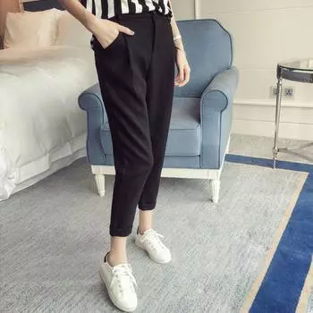 Женские удобные брюки-шаровары с девятью очками, женские однотонные свободные прямые длинные брюки с высокой талией и карманами, повседневные женские брюки XXL