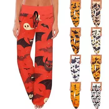 Женские удобные брюки-слип с принтом на Хэллоуин, широкие брюки на шнурке, повседневные брюки M