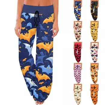 Женские удобные брюки-слип с принтом на Хэллоуин, широкие брюки на шнурке, повседневные брюки XL фиолетовый