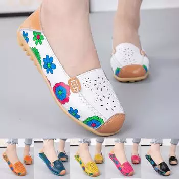 Женские удобные кожаные полые повседневные лоферы на плоской подошве с принтом, одинарные туфли 38 синий