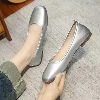 Женские удобные кожаные рабочие туфли с мягкой подошвой и серебристым каблуком для длительного ношения 38 серебряный