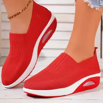 Женские удобные кроссовки на воздушной подушке, легкие дышащие вязаные прогулочные туфли без шнуровки для всех сезонов 36 чёрный