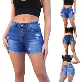 Женские удобные модные повседневные шорты из эластичного денима L синий