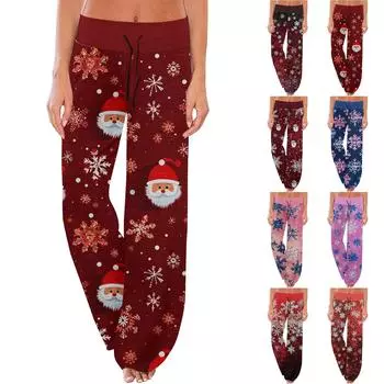 Женские удобные пижамные брюки с рождественским принтом, широкие брюки на завязках XXXL