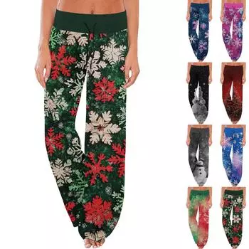 Женские удобные пижамные брюки с рождественским принтом, широкие брюки на завязках XXL