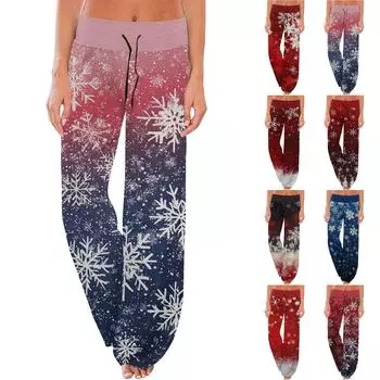 Женские удобные пижамные брюки с рождественским принтом, широкие брюки на завязках XXL