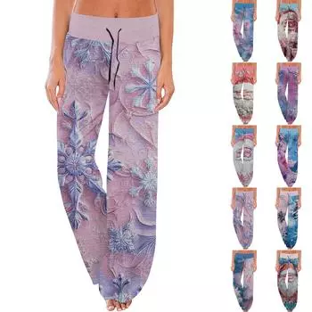 Женские удобные пижамные брюки с рождественским принтом, широкие брюки на завязках S синий