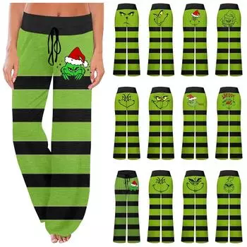 Женские удобные пижамные брюки с широкими штанинами и завязками с рождественским принтом M