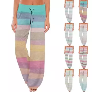 Женские удобные пижамные брюки, широкие брюки с кулиской и полосатым принтом L