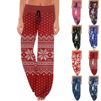 Женские удобные пижамные штаны с карманами и рождественским принтом, широкие брюки на завязках XXL фиолетовый