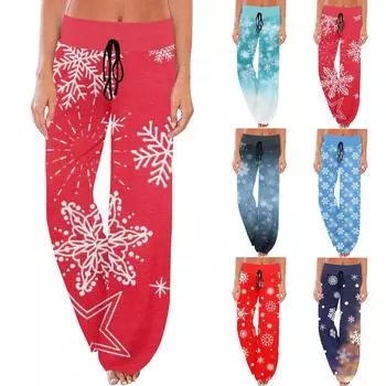 Женские удобные пижамные штаны с карманами на Хэллоуин и принтом на шнуровке, широкие брюки L синий