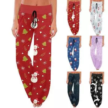 Женские удобные пижамные штаны с карманами на Хэллоуин и принтом на шнуровке, широкие брюки L синий