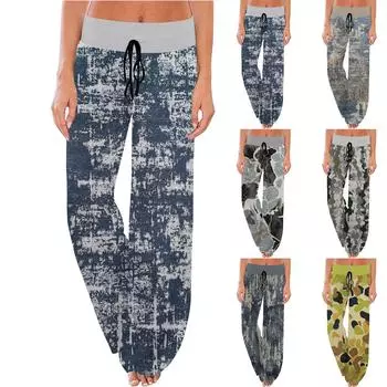 Женские удобные пижамы с широкими штанинами и завязками с принтом L чёрный