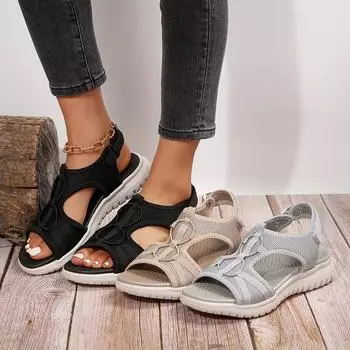 Женские удобные пляжные сандалии - дышащая ткань, открытый носок, низкий каблук, повседневные летние 36 чёрный