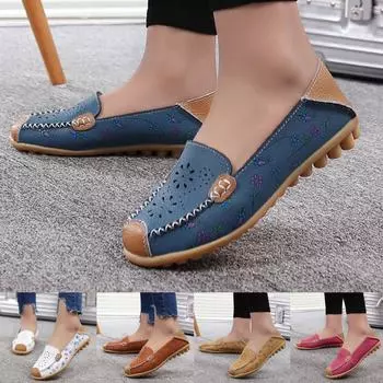 Женские удобные полые кожаные повседневные лоферы на плоской подошве с принтом, одинарные туфли 38 синий