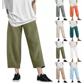 Женские удобные повседневные модные свободные однотонные брюки с эластичной резинкой на талии L
