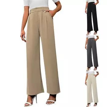 Женские удобные повседневные модные свободные прямые брюки с высокой талией и широкими штанинами L чёрный