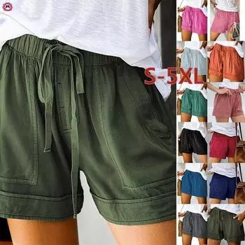 Женские удобные повседневные свободные шорты с эластичной талией и карманами на шнурках XXXXXL