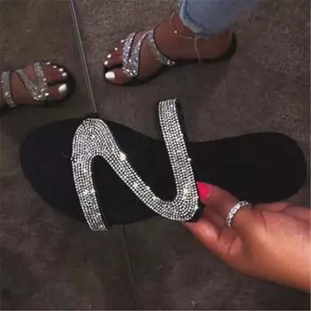 Женские удобные сандалии и тапочки со стразами и стразами, лето 2022 г., большие размеры в наличии 35 серебряный