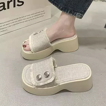 Женские удобные сандалии Женские босоножки на танкетке Спортивные пляжные туфли для ходьбы Летняя мода Джинсовые повседневные тапочки CN 35 чёрный