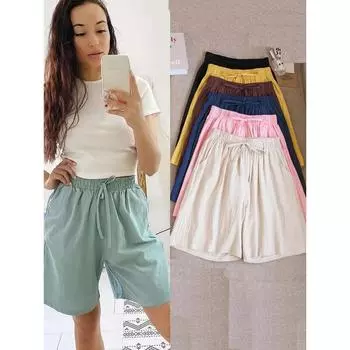 Женские удобные широкие брюки, шорты на шнурке, дышащие однотонные летние шорты с эластичной резинкой на талии M армия зеленый