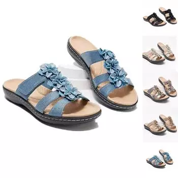 Женские удобные слипоны с закрытым носком на шнуровке и цветочными женскими сандалиями в этническом стиле 40 чёрный