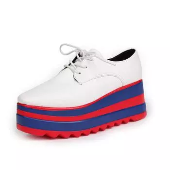 Женские удобные туфли из ПУ-резины на платформе 6 см, повседневные туфли на шнуровке, мокасины на плоской подошве с круглым носком, осенняя женская обувь, увеличивающая рост 35 золотой