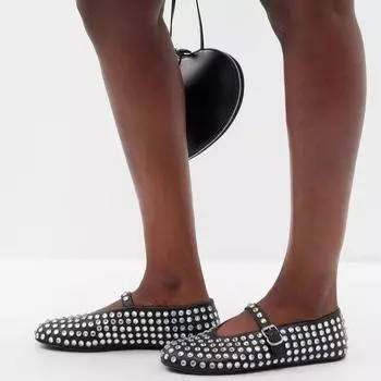Женские удобные туфли-лодочки со стразами и заклепками с круглой головкой и плоским дном 35 чёрный