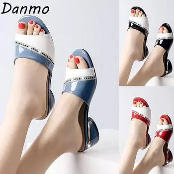 Женские удобные женские сандалии Danmo на низком каблуке со стразами, универсальные женские сандалии с открытым носком, повседневные женские летние тапочки, обувь больших размеров 40 чёрный