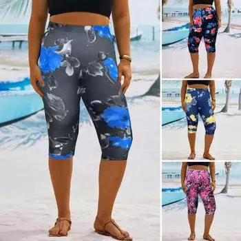 Женские укороченные брюки с эластичной резинкой и высокой талией, с цифровым цветочным принтом, брюки длиной до середины голени, облегающие укороченные брюки XL жёлтый